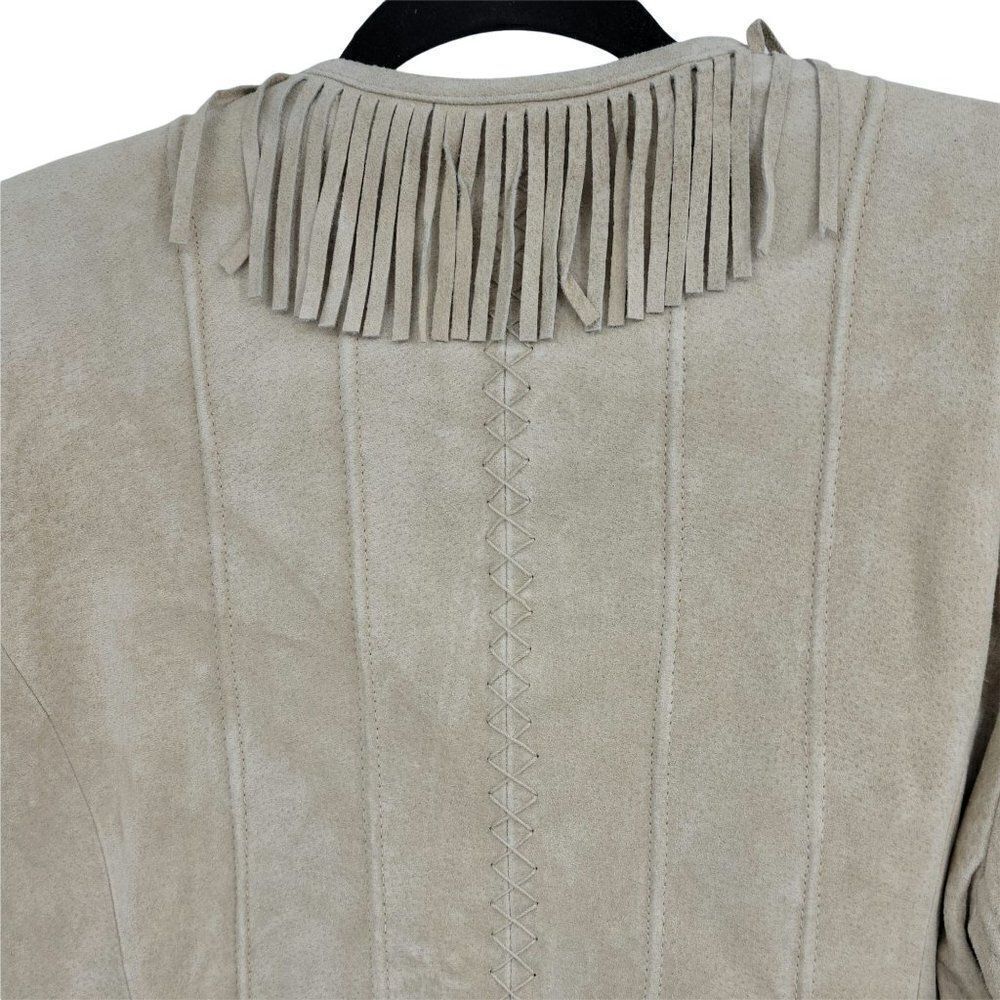 Vtg 80's Pamela McCoy Native American‎ Fringed Leather Shacket Jacket Tan Sz L - Picture 9 of 15
